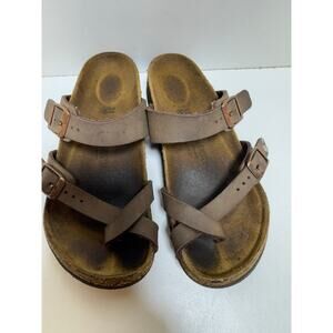 Birkenstock Kids Sandals Sz 34 US 3-3.5 Brown Leather Slide Cork Footbed Boho